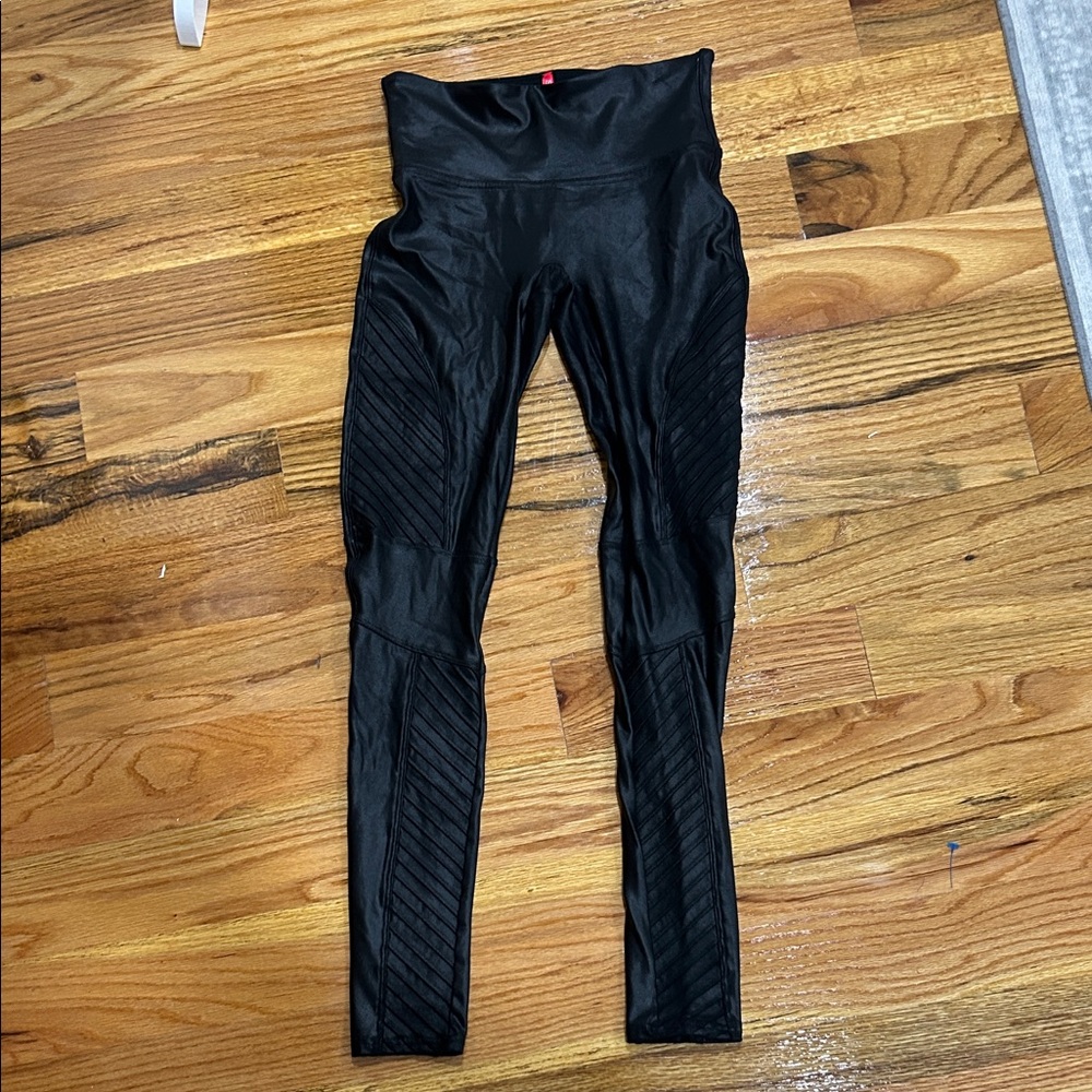 SPANX Black Leggings with Textured Panels